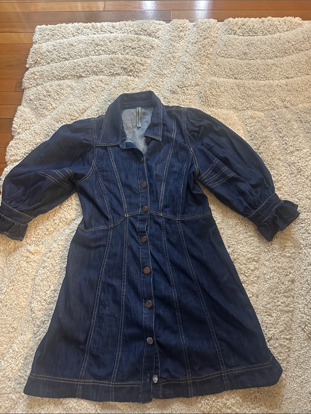 Anthropologie Dark Wash Denim Button-Front Mini Dress - Picture 3 of 11